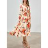 imagePRETTYGARDEN Womens Spring Floral Midi Dress Casual Fall V Neck Long Sleeve Flowy Beach Wedding Guest Vacation DressesOrange Watercolour