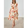 imagePRETTYGARDEN Womens Spring Floral Midi Dress Casual Fall V Neck Long Sleeve Flowy Beach Wedding Guest Vacation DressesOrange Watercolour