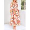 imagePRETTYGARDEN Womens Spring Floral Midi Dress Casual Fall V Neck Long Sleeve Flowy Beach Wedding Guest Vacation DressesPink Watercolour
