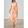 imagePRETTYGARDEN Womens Spring Floral Midi Dress Casual Fall V Neck Long Sleeve Flowy Beach Wedding Guest Vacation DressesRed Floral