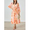 imagePRETTYGARDEN Womens Spring Floral Midi Dress Casual Fall V Neck Long Sleeve Flowy Beach Wedding Guest Vacation DressesRed Floral