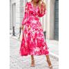 imagePRETTYGARDEN Womens Spring Floral Midi Dress Casual Fall V Neck Long Sleeve Flowy Beach Wedding Guest Vacation DressesRose Pink Watercolour