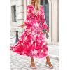 imagePRETTYGARDEN Womens Spring Floral Midi Dress Casual Fall V Neck Long Sleeve Flowy Beach Wedding Guest Vacation DressesRose Pink Watercolour