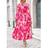 imagePRETTYGARDEN Womens Spring Floral Midi Dress Casual Fall V Neck Long Sleeve Flowy Beach Wedding Guest Vacation DressesRose Pink Watercolour