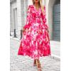 imagePRETTYGARDEN Womens Spring Floral Midi Dress Casual Fall V Neck Long Sleeve Flowy Beach Wedding Guest Vacation DressesRose Pink Watercolour