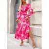 imagePRETTYGARDEN Womens Spring Floral Midi Dress Casual Fall V Neck Long Sleeve Flowy Beach Wedding Guest Vacation DressesRose Pink Watercolour