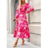 imagePRETTYGARDEN Womens Spring Floral Midi Dress Casual Fall V Neck Long Sleeve Flowy Beach Wedding Guest Vacation DressesRose Pink Watercolour