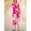 imagePRETTYGARDEN Womens Spring Floral Midi Dress Casual Fall V Neck Long Sleeve Flowy Beach Wedding Guest Vacation DressesRose Red Floral