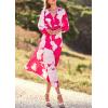 imagePRETTYGARDEN Womens Spring Floral Midi Dress Casual Fall V Neck Long Sleeve Flowy Beach Wedding Guest Vacation DressesRose Red Floral