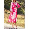 imagePRETTYGARDEN Womens Spring Floral Midi Dress Casual Fall V Neck Long Sleeve Flowy Beach Wedding Guest Vacation DressesRose Red Floral