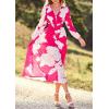 imagePRETTYGARDEN Womens Spring Floral Midi Dress Casual Fall V Neck Long Sleeve Flowy Beach Wedding Guest Vacation DressesRose Red Floral