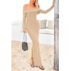 imagePRETTYGARDEN Womens Winter Sweater Dress Long Sleeve Off Shoulder Slit Maxi Bodycon Cocktail Party DressesApricot