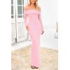 imagePRETTYGARDEN Womens Winter Sweater Dress Long Sleeve Off Shoulder Slit Maxi Bodycon Cocktail Party DressesLight Pink