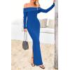 imagePRETTYGARDEN Womens Winter Sweater Dress Long Sleeve Off Shoulder Slit Maxi Bodycon Cocktail Party DressesRoyal Blue