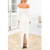 imagePRETTYGARDEN Womens Winter Sweater Dress Long Sleeve Off Shoulder Slit Maxi Bodycon Cocktail Party DressesWhite