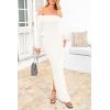 imagePRETTYGARDEN Womens Winter Sweater Dress Long Sleeve Off Shoulder Slit Maxi Bodycon Cocktail Party DressesWhite