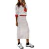 imagePRETTYGARDEN Womens 2 Piece Striped Sweater Set Casual Fall Long Sleeve Knit Pullover Midi Skirts Matching Travel OutfitsLight Grey Stripe