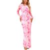 imagePRETTYGARDEN Womens Bodycon Maxi Dress Fall Spring Fashion Long Sleeve Floral Print Tight Fitted Party Club Ruched DressesPink Red Floral