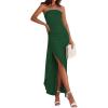 imagePRETTYGARDEN Womens Ruched Bodycon Dresses 2025 Summer Off Shoulder Asymmetrical High Split Elegant Cocktail Party DressDark Green