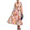 imagePRETTYGARDEN Womens Spring Floral Midi Dress Casual Fall V Neck Long Sleeve Flowy Beach Wedding Guest Vacation DressesPink Watercolour