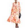 imagePRETTYGARDEN Womens Spring Floral Midi Dress Casual Fall V Neck Long Sleeve Flowy Beach Wedding Guest Vacation DressesRed Floral