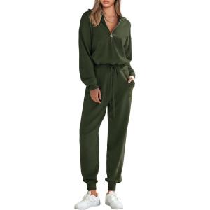 imagePRETTYGARDEN Womens 2 Piece Sweater Set Pullover Zip Up Sweatshirt Jogger Sweatpants Tracksuit Casual OutfitArmy Green