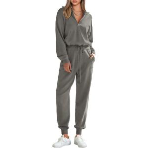 imagePRETTYGARDEN Womens 2 Piece Sweater Set Pullover Zip Up Sweatshirt Jogger Sweatpants Tracksuit Casual OutfitDark Grey