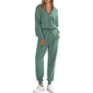 imagePRETTYGARDEN Womens 2 Piece Sweater Set Pullover Zip Up Sweatshirt Jogger Sweatpants Tracksuit Casual OutfitLake Green