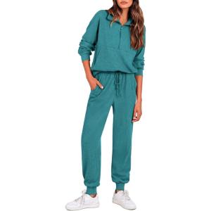 imagePRETTYGARDEN Womens 2 Piece Sweatsuits Set Long Sleeve Half Zip Pullover Sweatshirt Joggers Sweatpants Fall Outfits TracksuitLake Blue