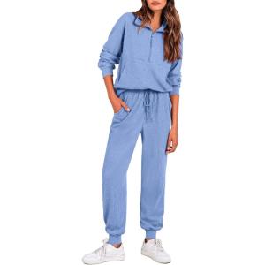 imagePRETTYGARDEN Womens 2 Piece Sweatsuits Set Long Sleeve Half Zip Pullover Sweatshirt Joggers Sweatpants Fall Outfits TracksuitLight Blue