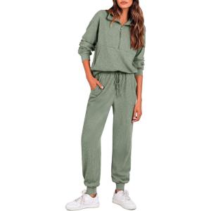 imagePRETTYGARDEN Womens 2 Piece Sweatsuits Set Long Sleeve Half Zip Pullover Sweatshirt Joggers Sweatpants Fall Outfits TracksuitLight Green