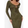 imagePRETTYGARDEN Cocktail Dresses for Women 2024 Fall Long Sleeve Tie Front Cut Out Bodycon Sexy Club Party Maxi DressArmy Green