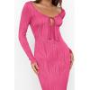 imagePRETTYGARDEN Cocktail Dresses for Women 2024 Fall Long Sleeve Tie Front Cut Out Bodycon Sexy Club Party Maxi DressRose Red