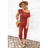 imagePRETTYGARDEN Jumpsuits for Women 2025 Summer Dressy Off Shoulder Romper Spring Vacation Travel Lounge Outfits ClothesBrick Red