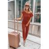 imagePRETTYGARDEN Jumpsuits for Women 2025 Summer Dressy Off Shoulder Romper Spring Vacation Travel Lounge Outfits ClothesBrick Red