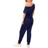 imagePRETTYGARDEN Jumpsuits for Women 2025 Summer Dressy Off Shoulder Romper Spring Vacation Travel Lounge Outfits ClothesNavy