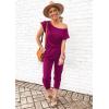 imagePRETTYGARDEN Jumpsuits for Women 2025 Summer Dressy Off Shoulder Romper Spring Vacation Travel Lounge Outfits ClothesPurple