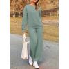 imagePRETTYGARDEN Womens 2 Piece Outfits Casual Long Sleeve Pullover Tops and Wide Leg Pants Knitted Lounge SetsBean Green