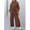 imagePRETTYGARDEN Womens 2 Piece Outfits Casual Long Sleeve Pullover Tops and Wide Leg Pants Knitted Lounge SetsBrown