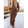 imagePRETTYGARDEN Womens 2 Piece Outfits Casual Long Sleeve Pullover Tops and Wide Leg Pants Knitted Lounge SetsBrown