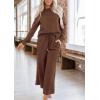 imagePRETTYGARDEN Womens 2 Piece Outfits Casual Long Sleeve Pullover Tops and Wide Leg Pants Knitted Lounge SetsBrown