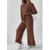 imagePRETTYGARDEN Womens 2 Piece Outfits Casual Long Sleeve Pullover Tops and Wide Leg Pants Knitted Lounge SetsBrown