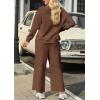 imagePRETTYGARDEN Womens 2 Piece Outfits Casual Long Sleeve Pullover Tops and Wide Leg Pants Knitted Lounge SetsBrown