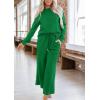 imagePRETTYGARDEN Womens 2 Piece Outfits Casual Long Sleeve Pullover Tops and Wide Leg Pants Knitted Lounge SetsGreen