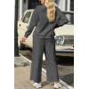 imagePRETTYGARDEN Womens 2 Piece Outfits Casual Long Sleeve Pullover Tops and Wide Leg Pants Knitted Lounge SetsGrey