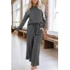 imagePRETTYGARDEN Womens 2 Piece Outfits Casual Long Sleeve Pullover Tops and Wide Leg Pants Knitted Lounge SetsGrey