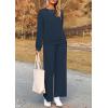 imagePRETTYGARDEN Womens 2 Piece Outfits Casual Long Sleeve Pullover Tops and Wide Leg Pants Knitted Lounge SetsNavy