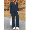 imagePRETTYGARDEN Womens 2 Piece Outfits Casual Long Sleeve Pullover Tops and Wide Leg Pants Knitted Lounge SetsNavy