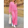 imagePRETTYGARDEN Womens 2 Piece Outfits Casual Long Sleeve Pullover Tops and Wide Leg Pants Knitted Lounge SetsPink
