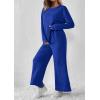 imagePRETTYGARDEN Womens 2 Piece Outfits Casual Long Sleeve Pullover Tops and Wide Leg Pants Knitted Lounge SetsRoyal Blue